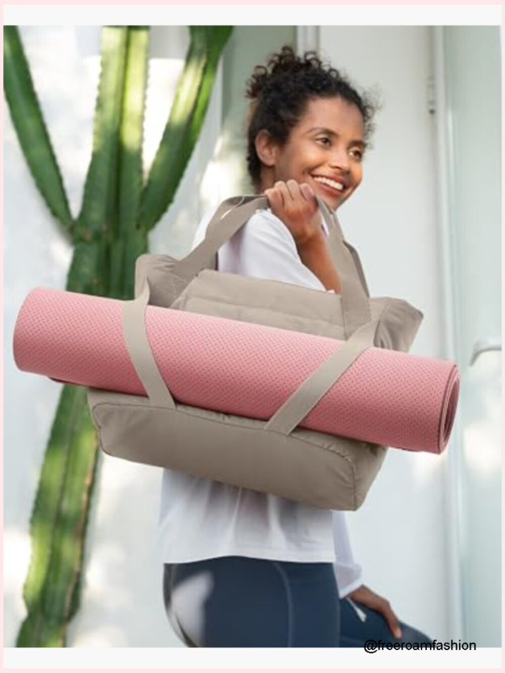 Large Nylon Tote Bag with Yoga Mat Straps, 7 Pockets for Gym Work Travel